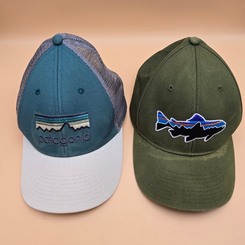 Patagonia Hat Bundle Fitz Roy Trout Olive & Teal Mesh Trucker Snapback Caps